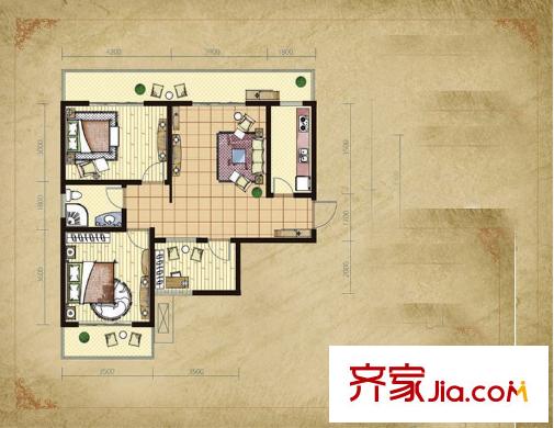 易居?山水豪庭項(xiàng)目A戶型 3室2廳1衛(wèi)1廚