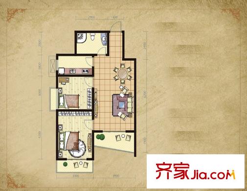 易居?山水豪庭項(xiàng)目B戶型 2室2廳1衛(wèi)1廚