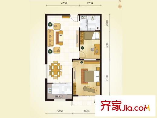 學(xué)府逸居A06戶型 2室1廳1衛(wèi)1廚