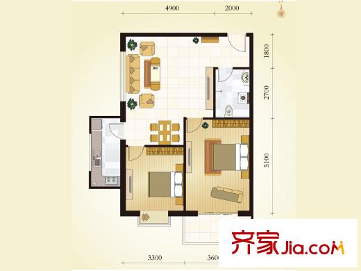 學(xué)府逸居A12戶型 2室1廳1衛(wèi)1廚