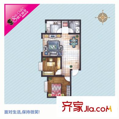 東城100（微笑城堡）戶型B 2室2廳1衛(wèi)1廚