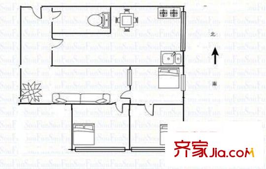 青年路東陵里電力單位房 3室 戶型圖