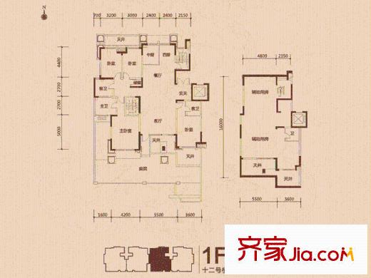 坤杰?拉菲香榭1F'戶型 4室2廳3衛(wèi)1廚