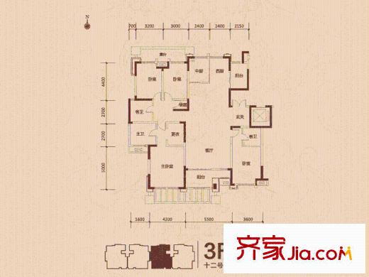 坤杰?拉菲香榭3F'戶型 4室2廳3衛(wèi)1廚