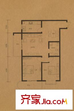 悅?cè)R山B戶型 2室2廳1衛(wèi)1廚