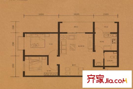 悅?cè)R山A戶型 2室2廳1衛(wèi)1廚