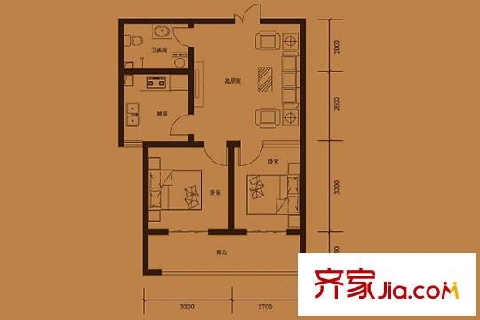 悅?cè)R山C'戶型 2室1廳1衛(wèi)1廚