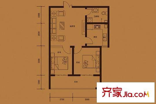 悅?cè)R山C戶型 2室1廳1衛(wèi)1廚