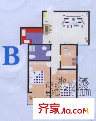 中環(huán)水岸戶型圖B 3室2廳1衛(wèi)1廚
