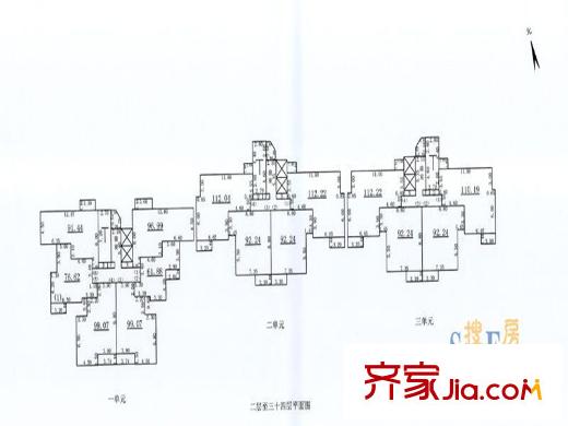 宜佳上東城1號(hào)樓2-34層平面圖 