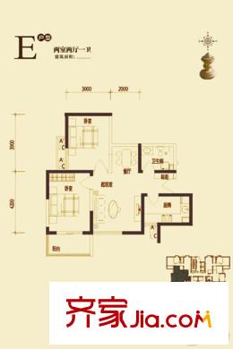 宜佳上東城4#E戶(hù)型 2室2廳1衛(wèi)1廚
