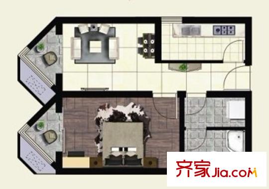 景鴻大廈戶型C 2室2廳1衛(wèi)