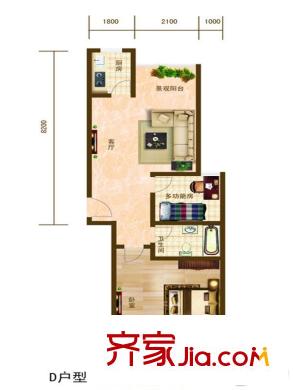 夏威夷北岸D戶型 1室1廳1衛(wèi)1廚