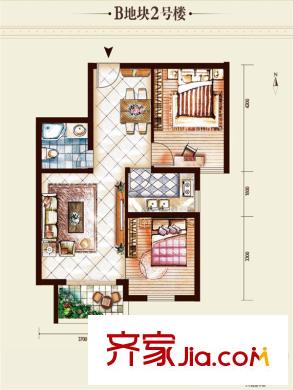 泛華林與湖2號(hào)樓B戶型 2室2廳1衛(wèi)1廚