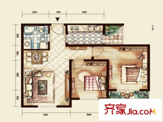 泛華林與湖B1戶型 2室2廳1衛(wèi)1廚