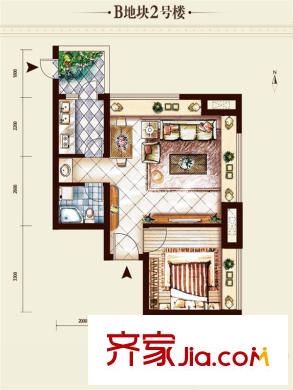 泛華林與湖2號(hào)樓D戶型 1室2廳1衛(wèi)
