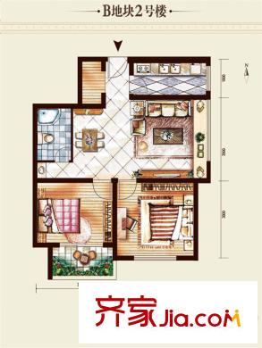 泛華林與湖2號(hào)樓E戶型 2室2廳1衛(wèi)