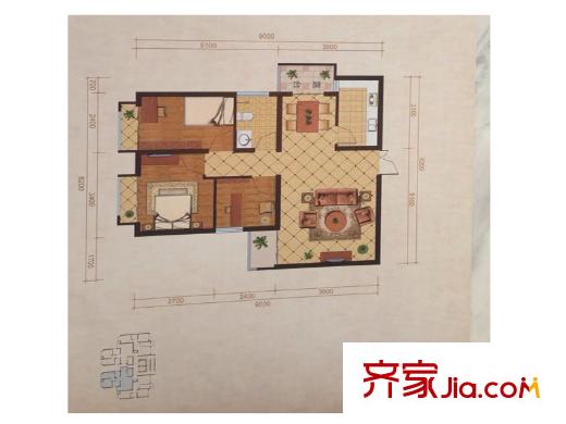 丁香園戶型圖9#H1 2室2廳1衛(wèi)