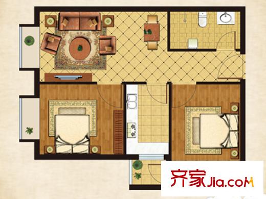 丁香園B戶型 2室2廳1衛(wèi)1廚