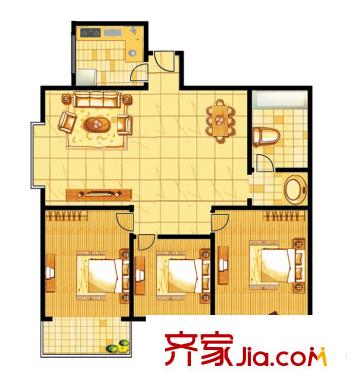 江南陽光F戶型 3室2廳2衛(wèi)1廚