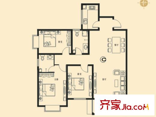 府西國(guó)際公寓C戶(hù)型 3室2廳2衛(wèi)1廚