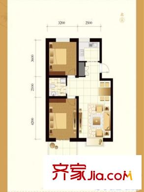 蘭源古槐3#D戶型 2室2廳1衛(wèi)1廚