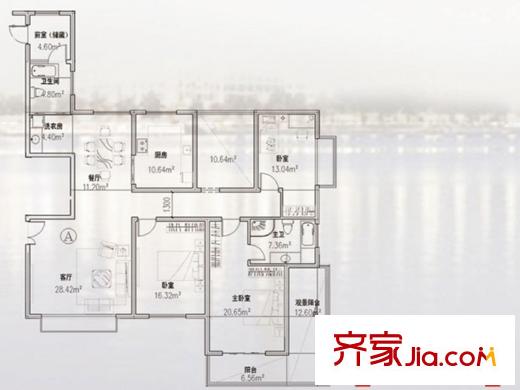 麗澤花苑（二）戶型 3室2廳2衛(wèi)