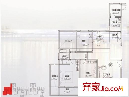 麗澤花苑（四）戶型 3室2廳2衛(wèi)