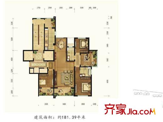 和泰?紫園平層181.39平方米 3室2廳2衛(wèi)1廚