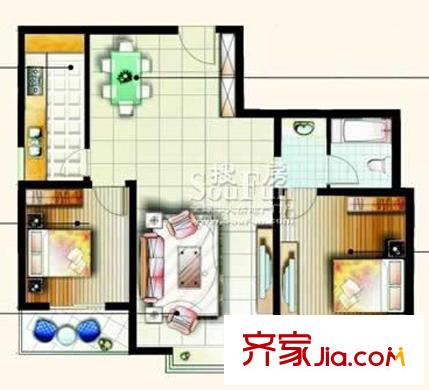 紅源國(guó)際青年城戶型圖 2室2廳1衛(wèi)1廚
