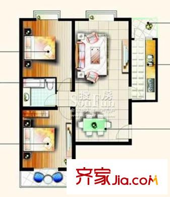 紅源國(guó)際青年城戶型圖 2室2廳1衛(wèi)1廚