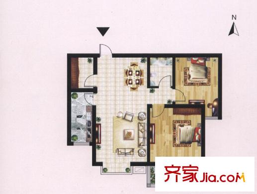 迎西城?建安佳園B戶型 3室2廳1衛(wèi)1廚