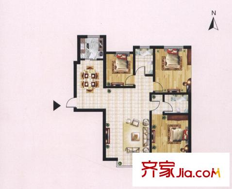 迎西城?建安佳園C戶型 3室2廳2衛(wèi)1廚