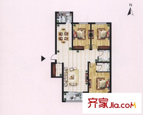 迎西城?建安佳園F戶型 3室2廳1衛(wèi)1廚