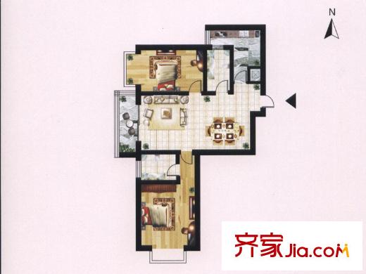 迎西城?龍灣佳園C戶型 2室2廳2衛(wèi)1廚