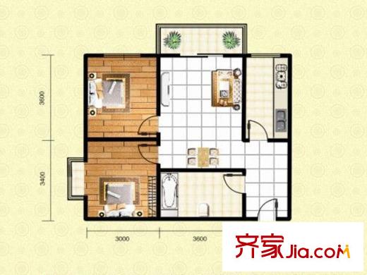 佳欣?尚品A1戶型 2室2廳1衛(wèi)1廚