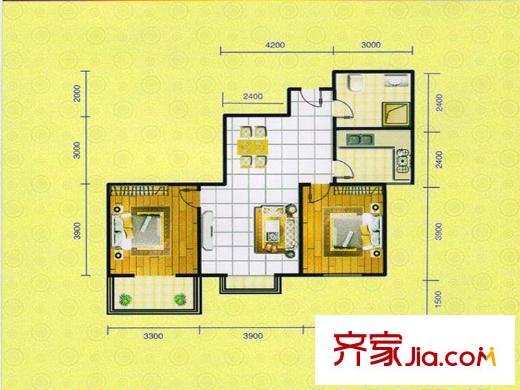 佳欣?尚品A3戶型 2室2廳1衛(wèi)1廚