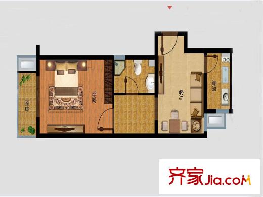 勝利鑫城戶型圖2-02 58.63 東 1室1廳1衛(wèi)1廚