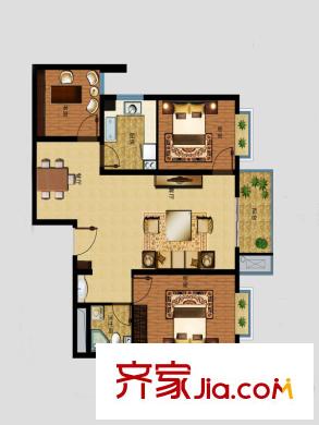 勝利鑫城戶型圖1-07-108 西  3室1廳1衛(wèi)1廚