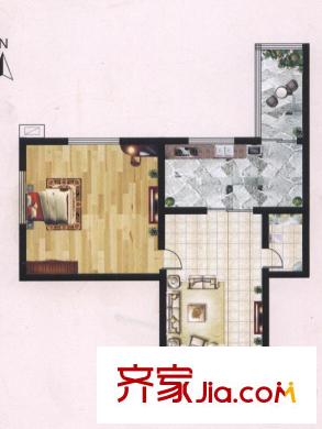 迎西城?朝南水岸D1戶型 1室1廳1衛(wèi)1廚