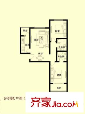 金域閱山5號樓C-01戶型 2室2廳2衛(wèi)