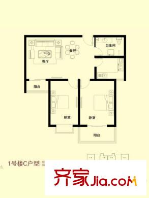 金域閱山1號樓C-01戶型 2室2廳1衛(wèi)
