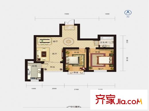 美利山D戶型 2室2廳1衛(wèi)1廚