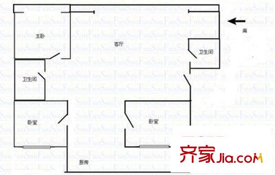 白龍廟小區(qū) 3室 戶型圖