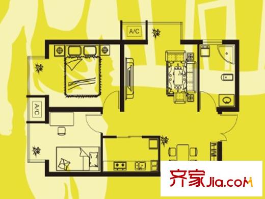 ATT?活力城10#樓A1戶型 2室2廳1衛(wèi)1廚