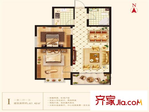 港麗城6#I戶型 2室2廳1衛(wèi)