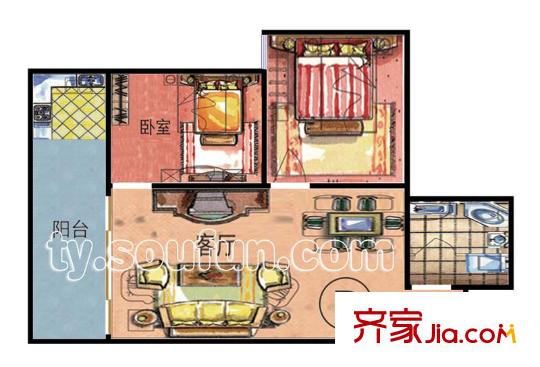 晶泰苑戶型圖D戶型 2室2廳1衛(wèi)