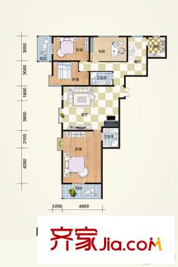 美泰金座1#樓標(biāo)準(zhǔn)層E2戶型 4室2廳2衛(wèi)1廚