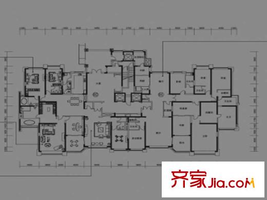 恒大華府8號樓1單元標(biāo)準(zhǔn)層平面圖 6室2廳5衛(wèi)1廚