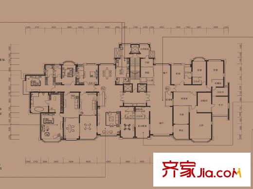 恒大華府8號樓2單元標(biāo)準(zhǔn)層 6室2廳5衛(wèi)1廚